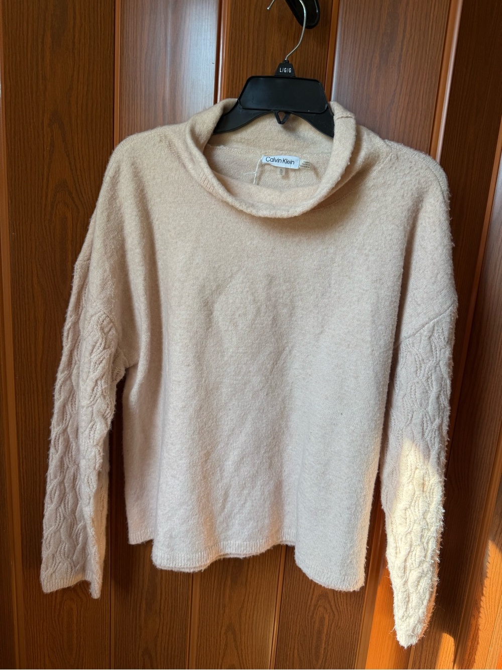 Calvin Klein Women's Cream Cable-Detail Cowl Neck Sweater